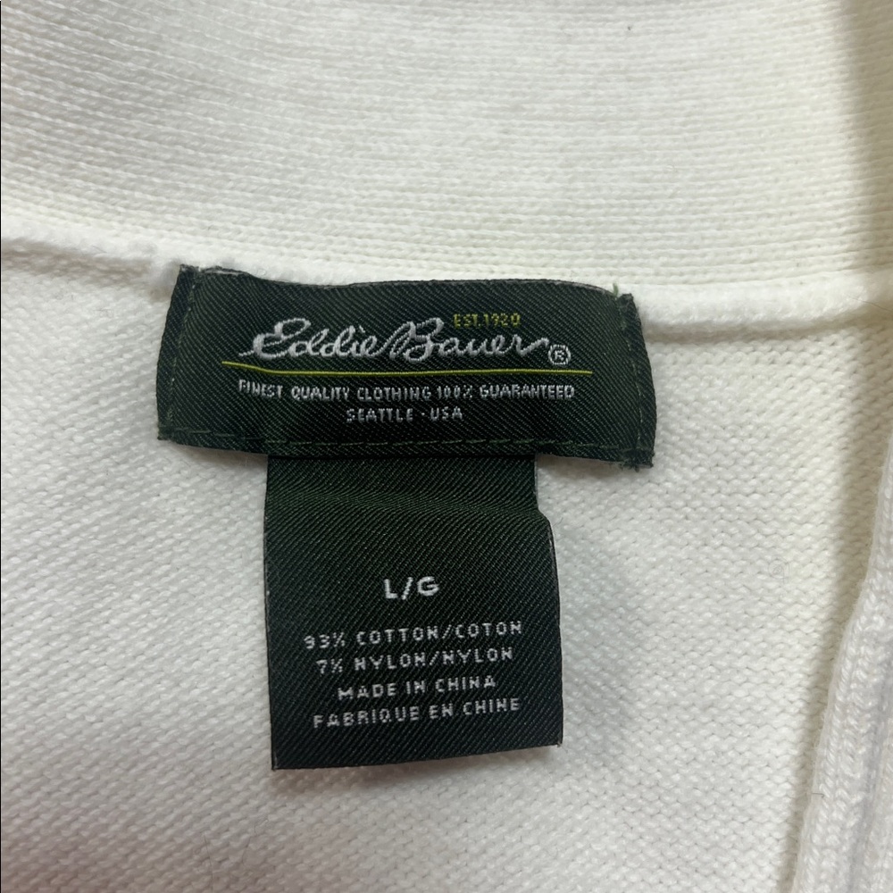 Eddie Bauer Cream V-Neck Knit Sweater Top Women’s Large Classic Soft Stretch - Picture 2 of 8